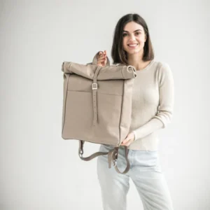 Ashley Beige Roll-Top Leather Backpack